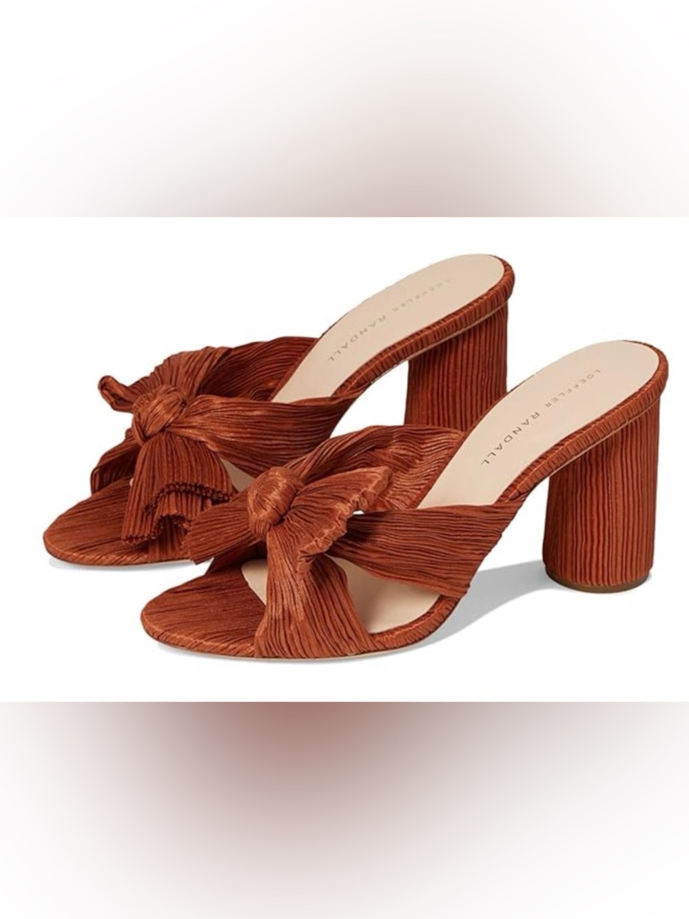NEW Loeffler Randall Penny Knot Bow Pleated Block Heel Sandal in Terracotta